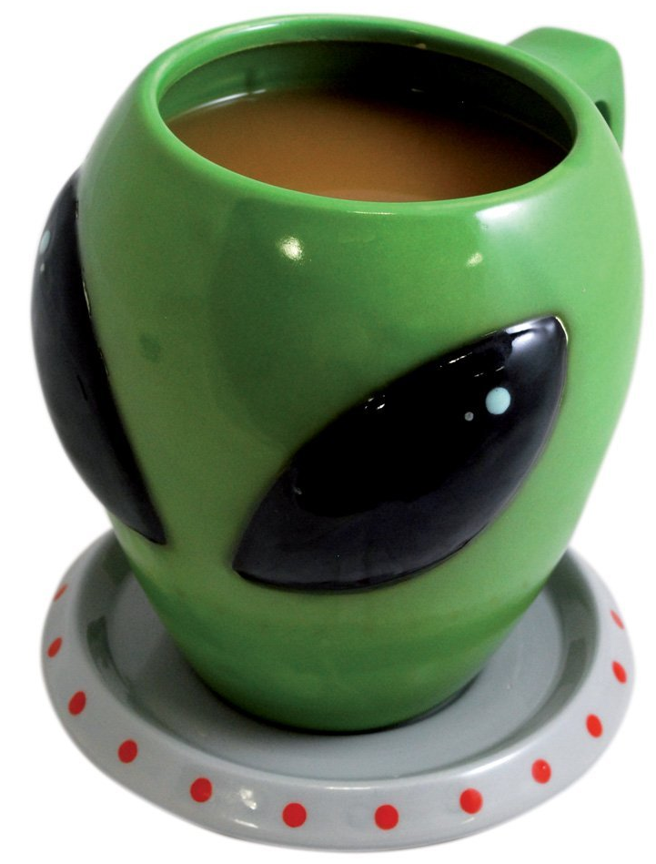 Alien Head Coffee Mug on Flying Saucer Gift Idea